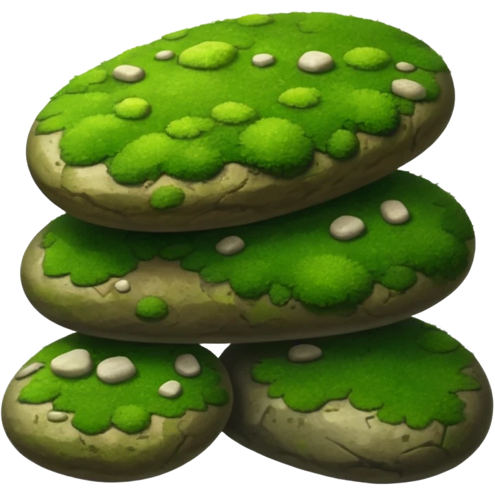A patch of bright moss covering smooth forest stones. emoji