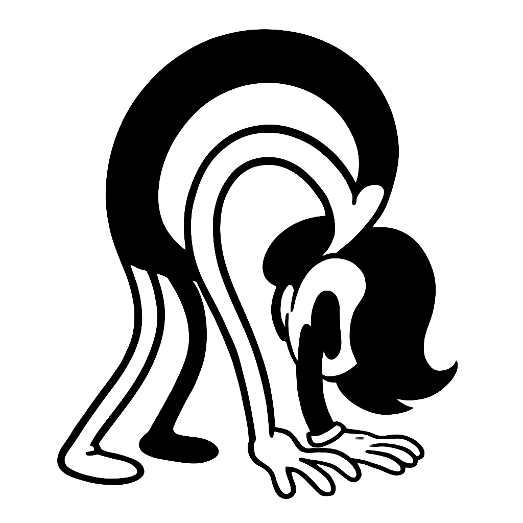 Make the bending woman pose much more exaggerated, keep the Bendy cartoon style. emoji
