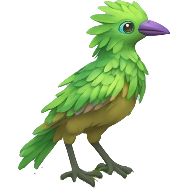 Colorful earthly muddy fresh Cool Cute Fantasy legendary swampy tree-jungle-bird plant-grass-type-Dendro-avian Fakemon full body emoji