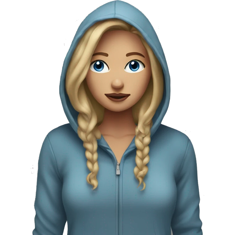 Women with dirty blonde hair, blue eyes, wearing a hoodie emoji