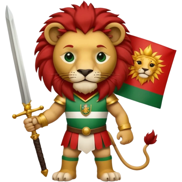 پرچم شیر و خورشید رو بساز پرچم سبز و سفید و قرمز سبز بالا سفید وسط و قرمز پایین و در وسط پرچم یعنی تو بخش سفید یک  شیر باشه که در دستش شمشیر است و پست شیر تویه همون بخش یک خورشید است  emoji