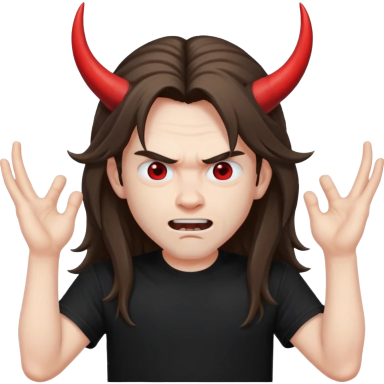 Long haired headbanging with hands in devil horns position emoji