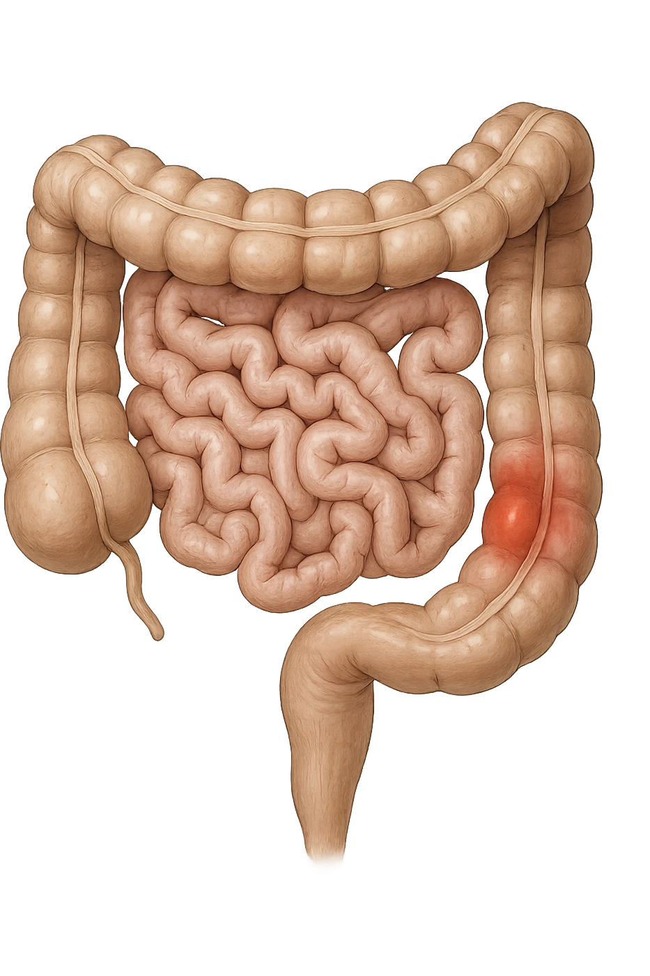 intestino anatomico realistico con red spot di infiammazione emoji