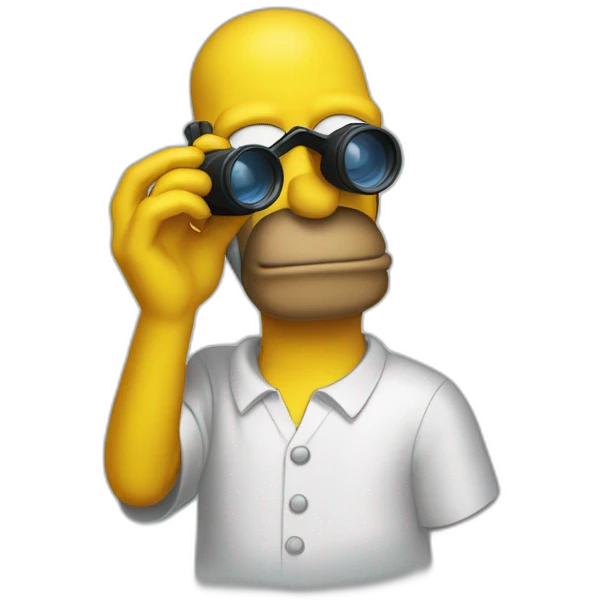 homer's head troubleshooting with binoculars emoji