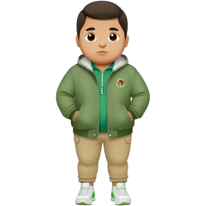 Fat mexican boy with green jacket, skinny khaki jeans, and white nikes emoji