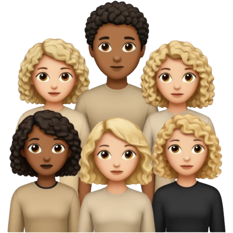 group of people  together ; men and women with brown, blonde, black hair- short hair, long hair and curly hairr wearing beige shirts aesthetic no collar, brown people, white people, black people emoji