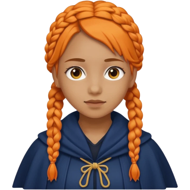 orange braids hair girl, tan skin, wear navy cloak emoji
