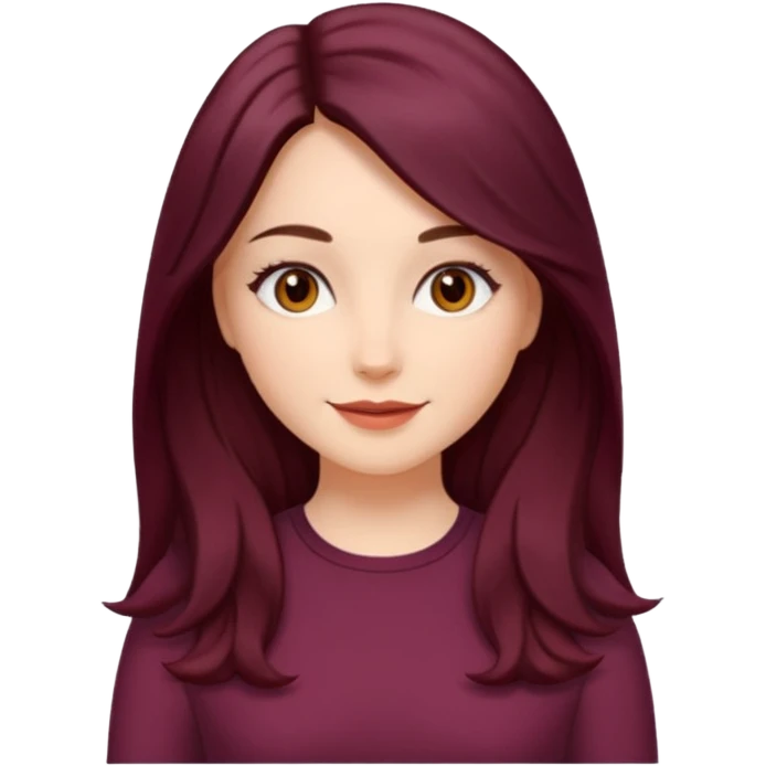 young white woman 
brown almond eyes
Long waist-long hair, center parted
slightly wavy
dark burgundy hair\ emoji