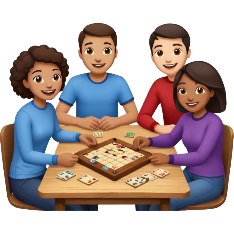 Four friends playing board game emoji