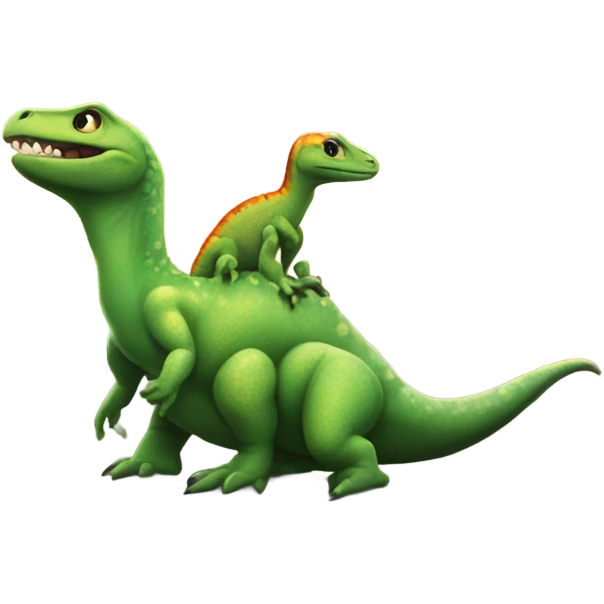 Lizard riding a dinosaur on a building  emoji