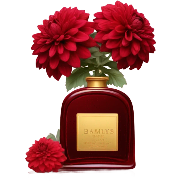 Dark red vintage French style perfume bottle with red dahlias emoji