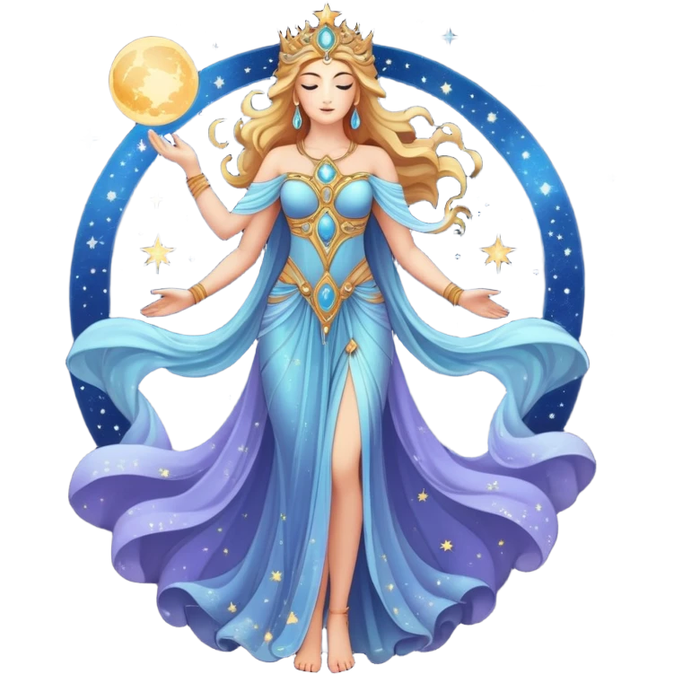 fullbody universe goddess Sophia with intricate details, cosmic goddess with starry elements, highly detailed celestial being with glowing features emoji