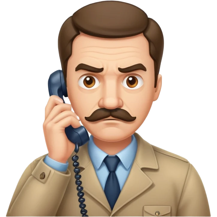 White male mad, on the phone with a mustache. Make sure to show anger  emoji