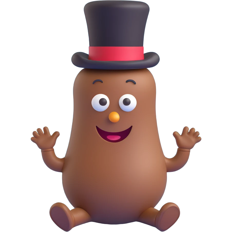 whimsical poop character with a top hat, cheerful emoji