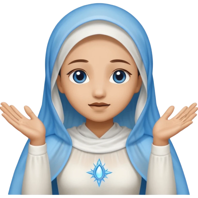 Nossa senhora das graças com aura manto azul e vel branco, com mãos abertas para baixo  emoji