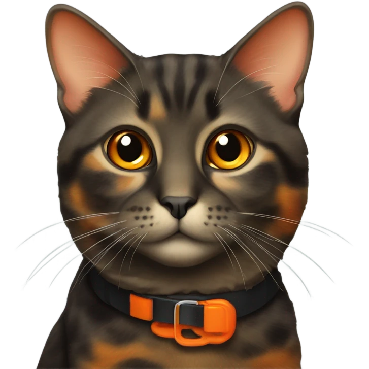 tortoiseshell cat wearing a orange collar emoji