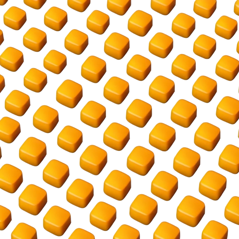 sliced mango cubes arranged in a clean grid pattern, minimal and flat design, bright yellow-orange, isolated on white background, no face, no eyes, no mouth, not a character, no background elements, not cartoon style emoji