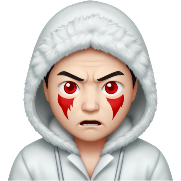 asian, eskimo glass, white coat, angry, red face emoji