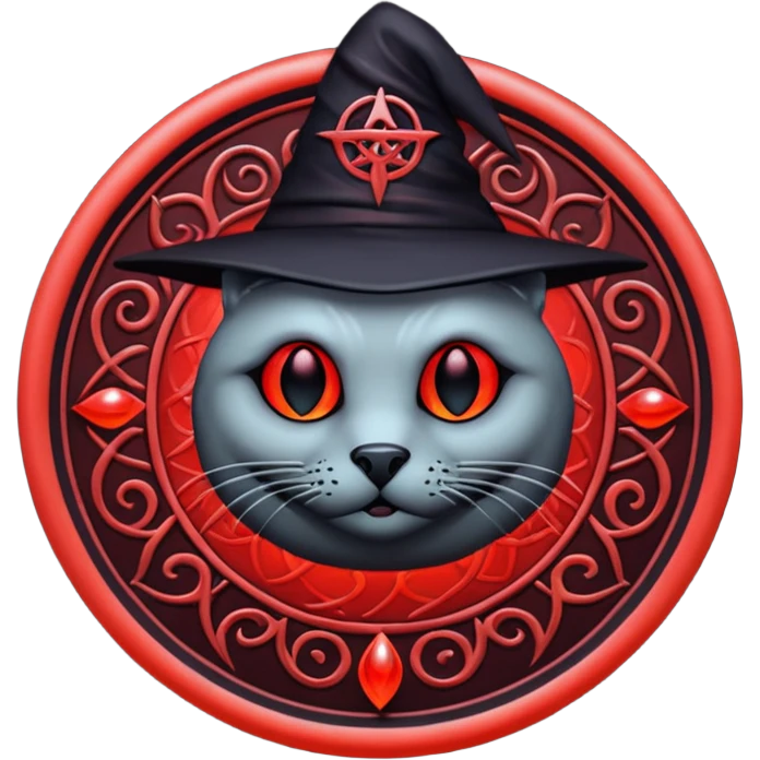iOS emoji, dark fantasy magic seal, witch symbol, web pattern, red glow, minimal clean style emoji