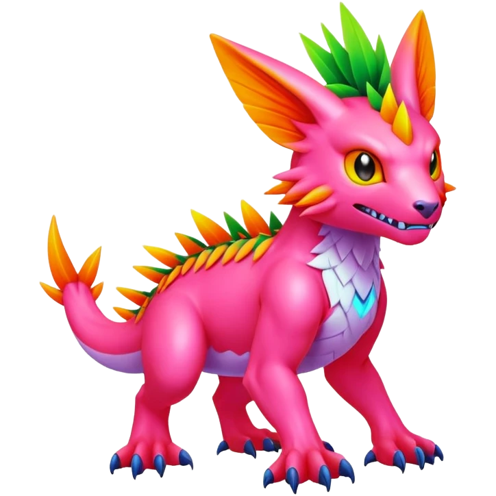 Tropical lush warm-colored neon-colored Digimon-Fionbri-creature emoji