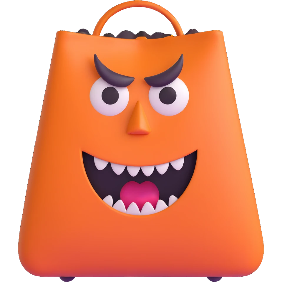 terrifying bag with monstrous face and creepy expression emoji