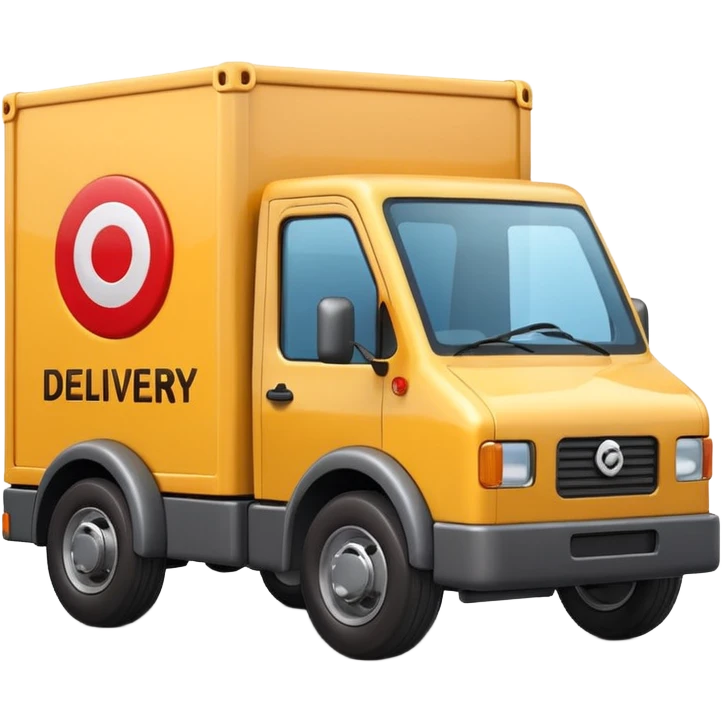 3D Apple-style emoji of a small delivery truck with a box container, simple wheels, and a shipping logo. Rounded, glossy, smooth, soft shadows, white background.



 emoji