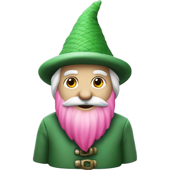 a green gnome with a white beard a fullbody green cilinder hat and a landing pink net in the left hand emoji