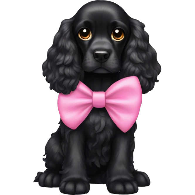 Black cocker spaniel wearing a pink bow  emoji