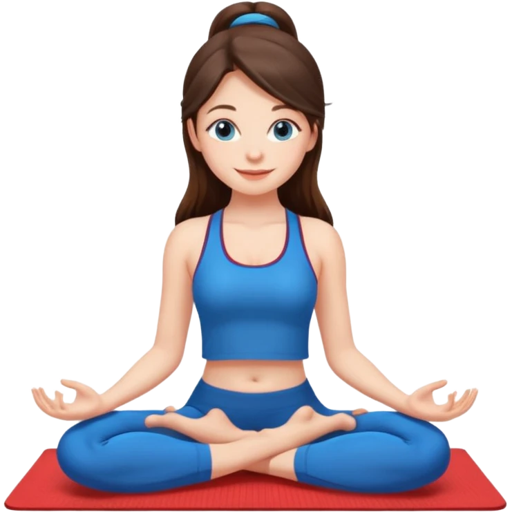 Brunette long hair and blue blue eyes yoga beautiful girl in bright red  clothes sitting on a yoga mat emoji