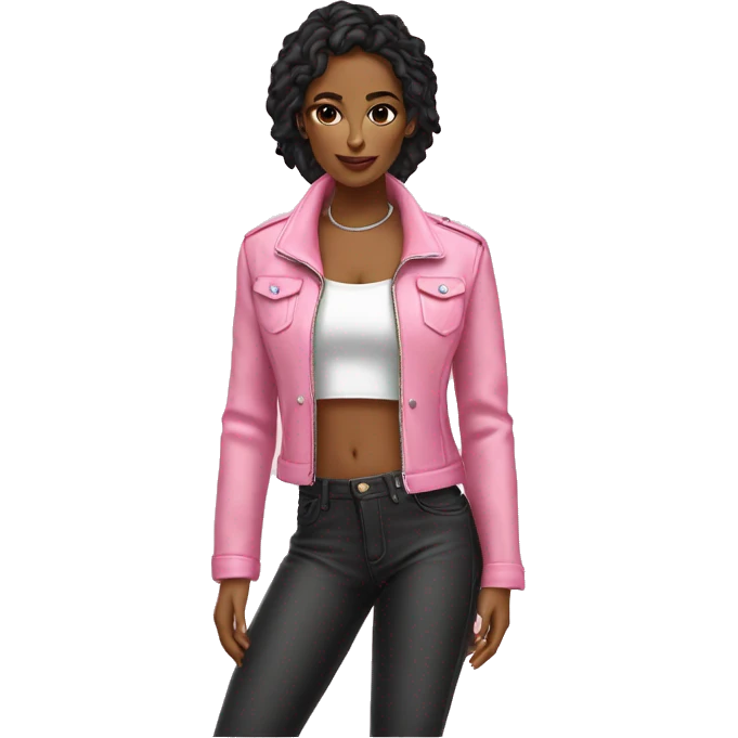 pink jacket white crop top women emoj emoji