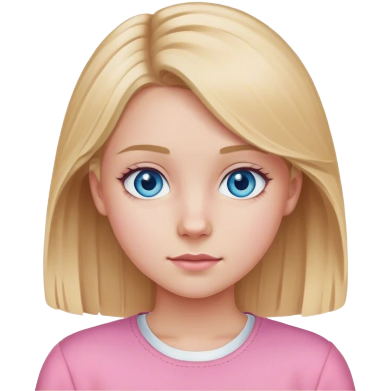 Create a teenager girl with a medium blonde hair, blue eyes and a pink outfit  emoji
