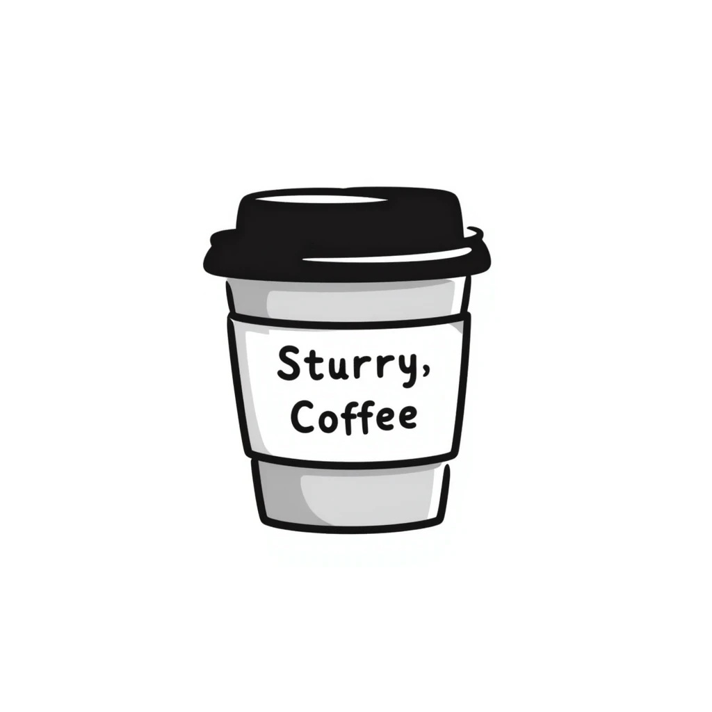 cappuccino cup with a label and a lid, hand-drawn doodle style emoji
