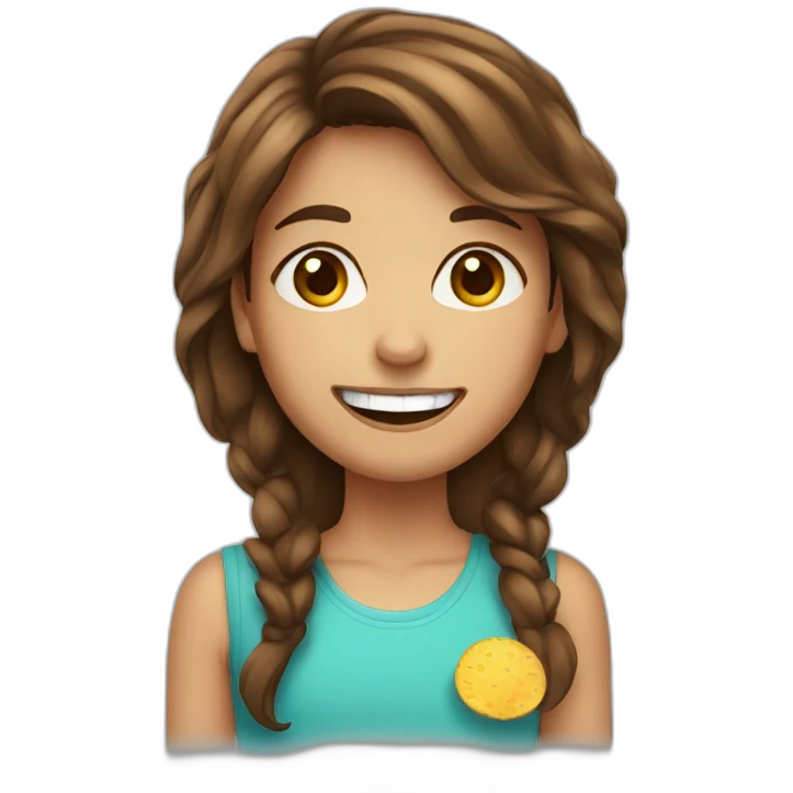 a girl with brown hair with chips instead of front tooth emoji