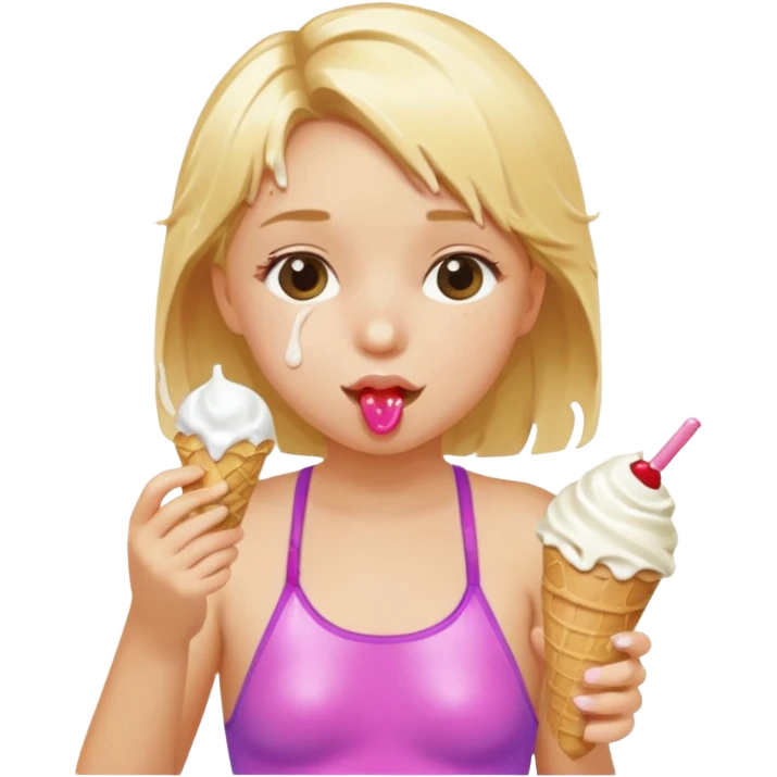 girl kid blone haired swimsuit, eating ice cream, sun emoji