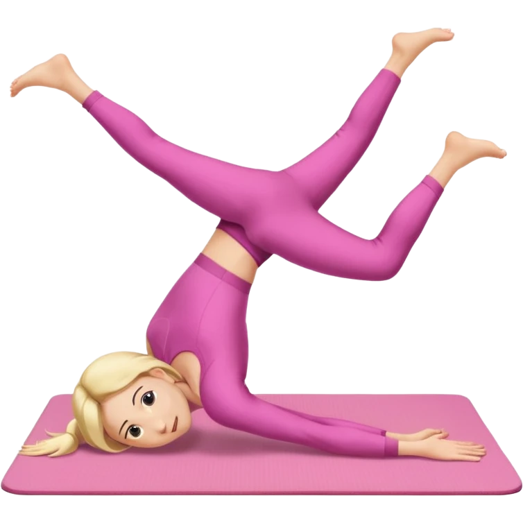 A fair-haired girl in a pink suit does a back bridge on a mat. two legs and a bridge to the other side.the feet are on the mat, the back is arched inward and the hands are stretched towards the legs emoji