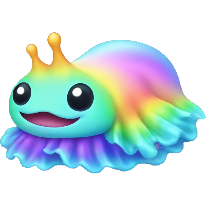 Kawaii neon rainbow big baby sea slug with pastel rainbow tail  emoji