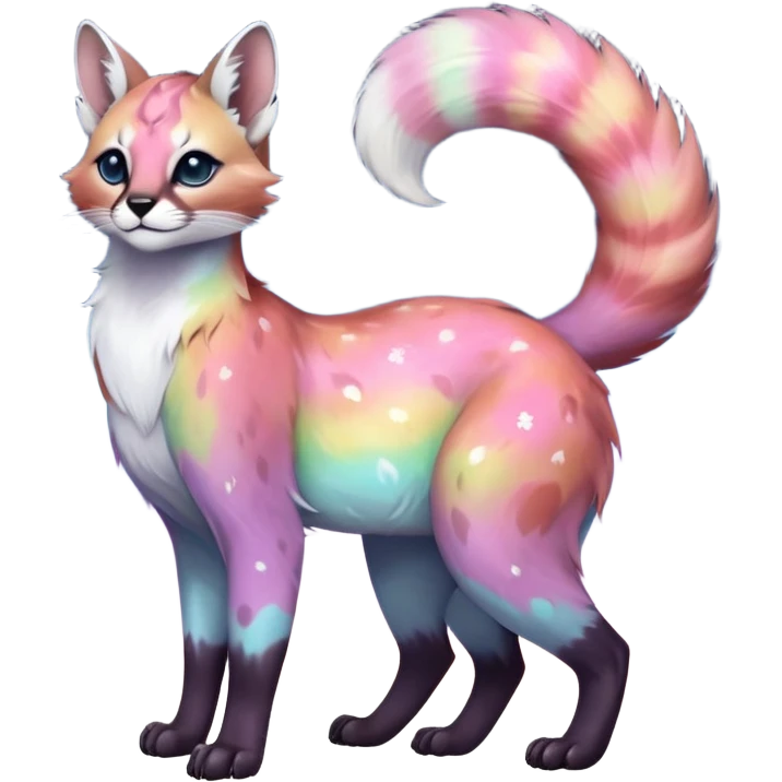 Colorful nebulae nebula starry galactical shiny tropical pale light fruity pastel white glorious iridescent divine exotic cute beautiful realistic antasy-caracal-civet-genet-sergal-vernid-Cacomistle-Trico-oncilla-animal-Fakémon-hybrid-fursona (full body) emoji