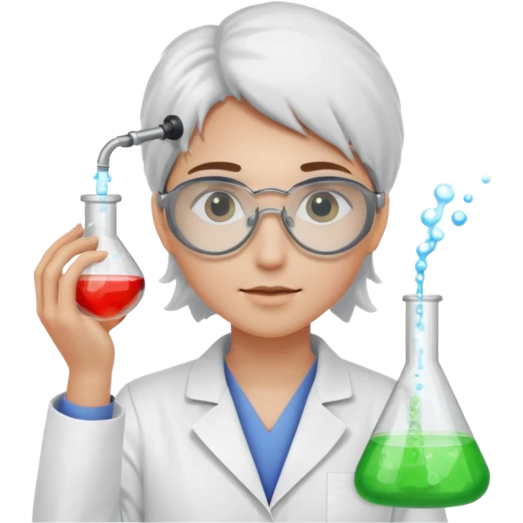 A person in a white coat is experimenting with chemicals. emoji