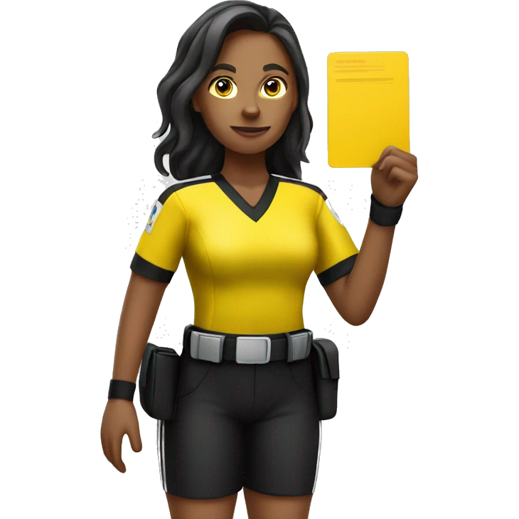 female referee holding yellow card emoji