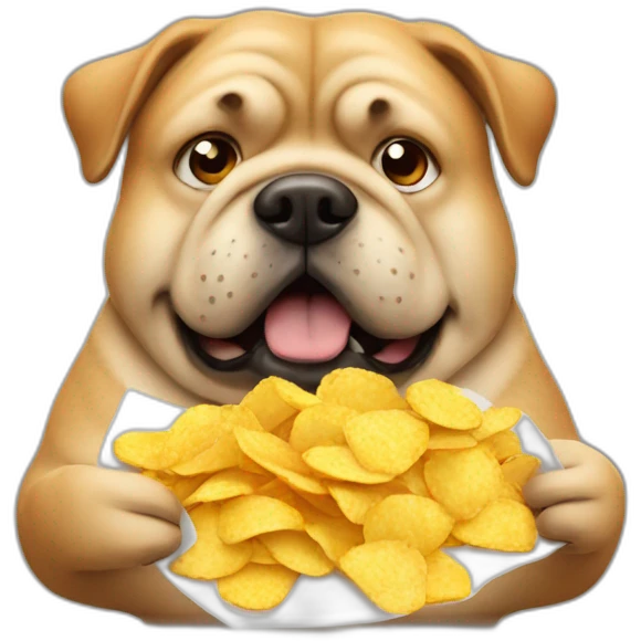 A fat dog with chips in hands emoji