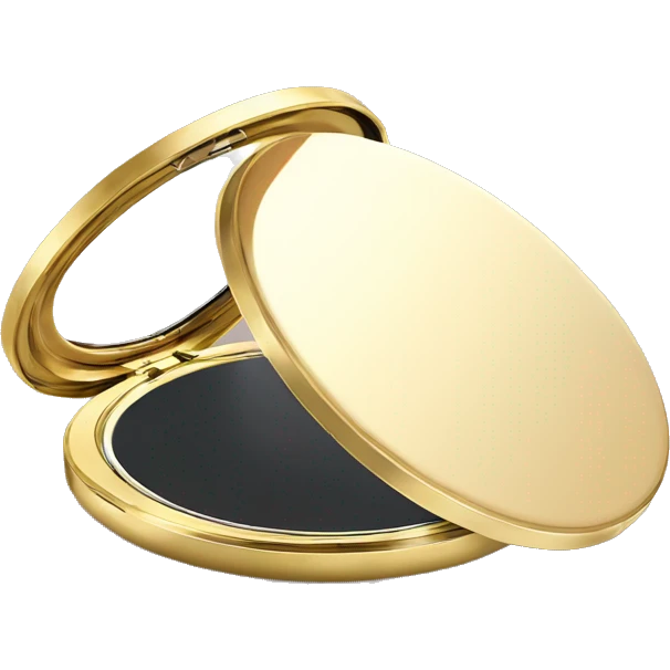 A round, elegant opened compact mirror with a  gold exterior. emoji