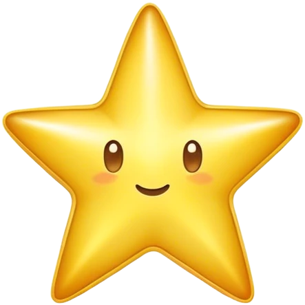 A bright, golden cartoon star with a soft glow, rounded edges, and a playful, 3D look. The style is fun, and polished, with smooth shading and a vibrant color palette emoji