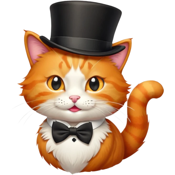 orange cat with top hat and bow tie, winking, playful expression emoji
