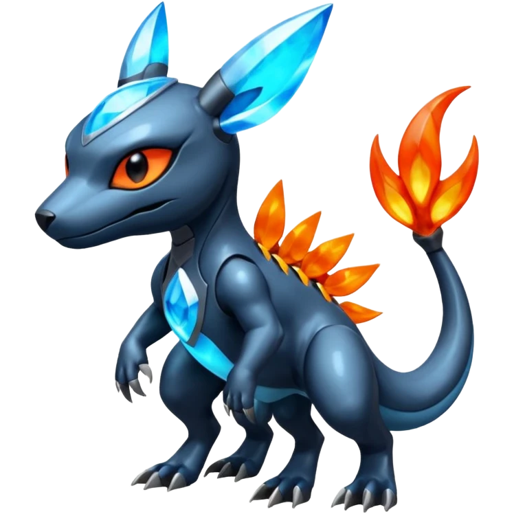 Shiny Futuristic Dusknoir-Salandit-Glaceon-Fakémon-hybrid-creature (full body)  emoji
