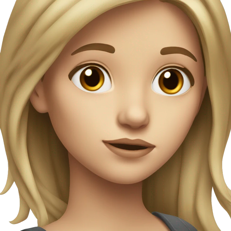 realistic portrait of girl with brown eyes long dark blond hair emoji