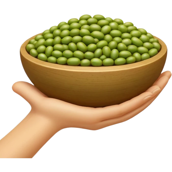 realistic mung beans, handful, whole, oval, glossy, earthy green, brown undertones, smooth, firm, size and tone variation, no bowl, sprouts, packaging, or faces, clean 3D, soft lighting, transparent background, emoji scale emoji