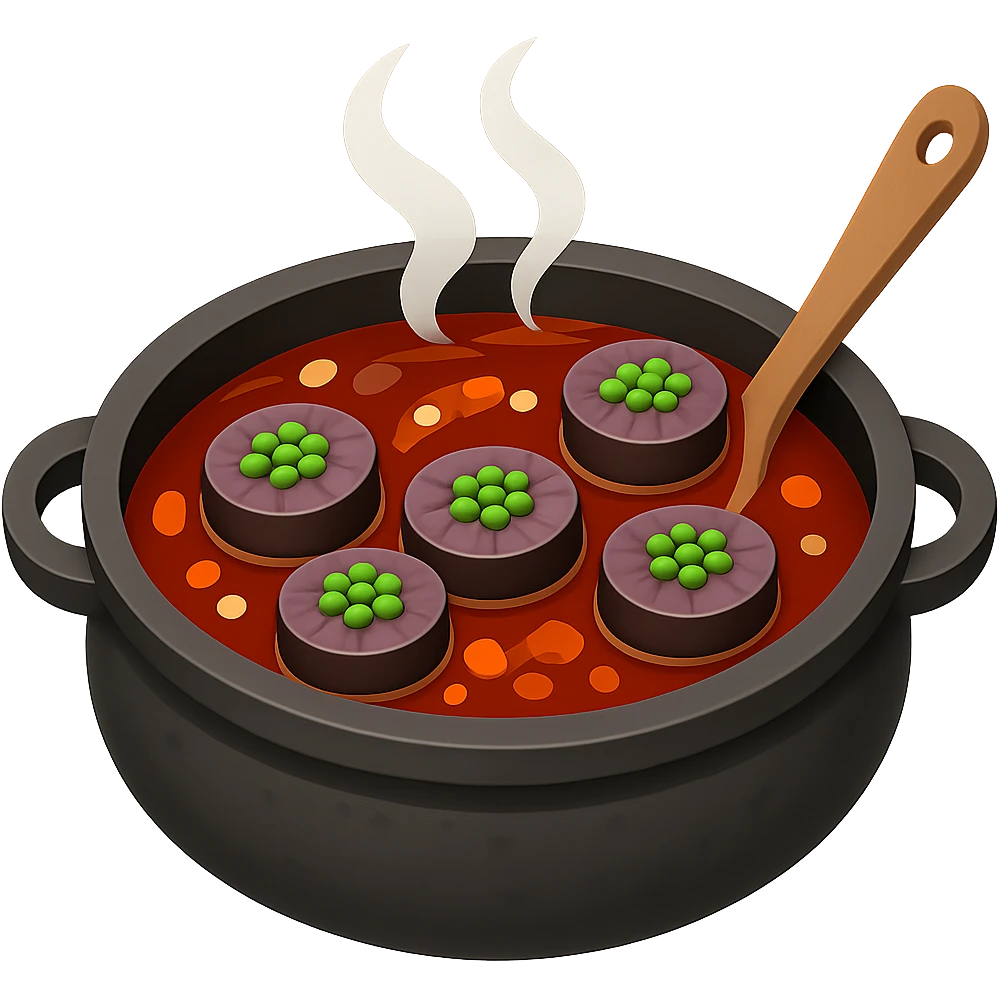 Remove the egg from the sundae gukbap, keep the rest of the ingredients and the steaming soup in the earthenware pot. The style is Apple emoji style with no background. emoji