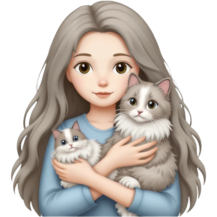 长发女生抱着一只布偶猫 emoji
