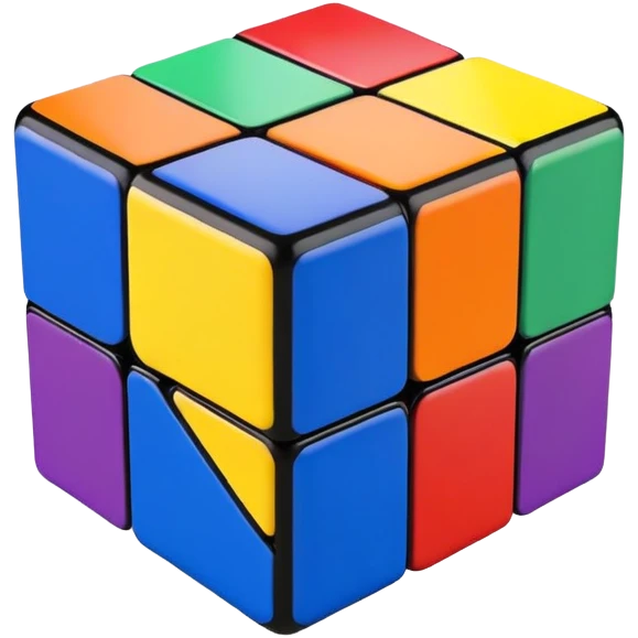 A 3x3 Rubik's Cube with rainbow colors: purple, blue, green, yellow, orange, red, minimalist iOS emoji style emoji