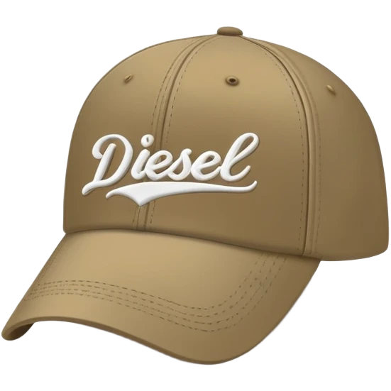 Dark khaki Diesel cap with white cursive 'Diesel' script writing and Diesel logo underneath, no person, isolated baseball cap emoji